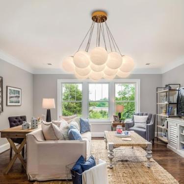 Imagem de Lustres Grandes Interiores Sputnik Bubble Globe 13-Light Branco Pequeno Globo de Vidro Luminária Pendente Moderna Lustre de Teto para Sala de Estar Sala de Jantar Quarto Soquete G9 Incluído