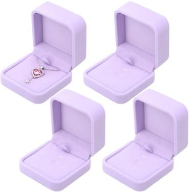 Imagem de Nosiny Colar de veludo roxo caixa de presente pequena caixa de armazenamento de joias para Natal, casamento, noivado, aniversário, aniversário