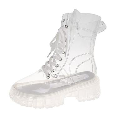 Imagem de Kluolandi Botas femininas transparentes com cadarço plataforma de combate até o tornozelo botas impermeáveis transparentes sapatos, Transparente., 39