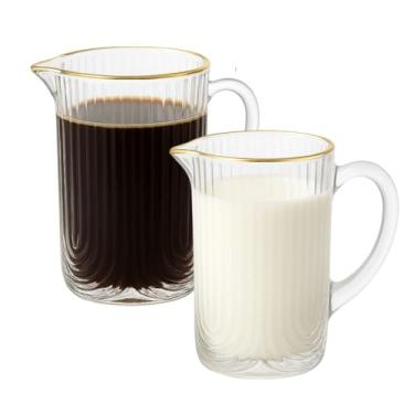 Imagem de Conjunto de 2 Leiteiras de Vidro Canelado com Filete Dourado, 260ml, Transparente