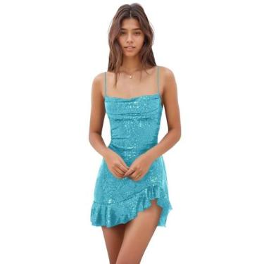 Imagem de Vestido de boas-vindas EEMEII Sequin Mermaid Aqua Blue Tamanho 12