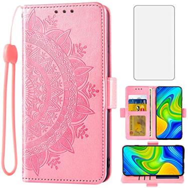 Imagem de Asuwish Capa carteira compatível com Xiaomi Redmi Note 9/Redmi 10X 4G e protetor de tela de vidro temperado, suporte para cartão de crédito, alça de pulso, capa para celular Redme Note9/X10 para mulheres e homens, ouro rosa