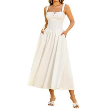 Imagem de Vestido KUTUMAI de renda de verão com gola quadrada Midi White S para 