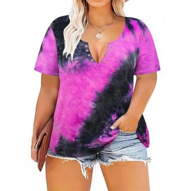 Imagem de Camisa TIYOMI rosa choque com decote em V raglan de manga curta femini