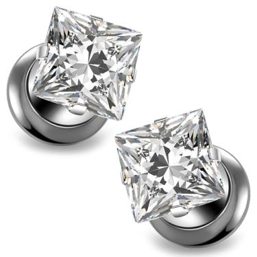 Imagem de Ocptiy 10G-00G Astm F136 Túneis de titânio para parafuso de orelha ajuste quadrado CZ Ear Gauges túneis alargador extensor piercing joias para mulheres homens prata ouro 1 par, 2 Gauge = 6mm = 1/4