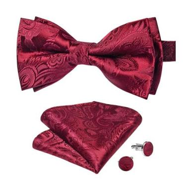 Imagem de Conjunto de gravata borboleta DiBangu Burgundy Paisley Silk com abotoa