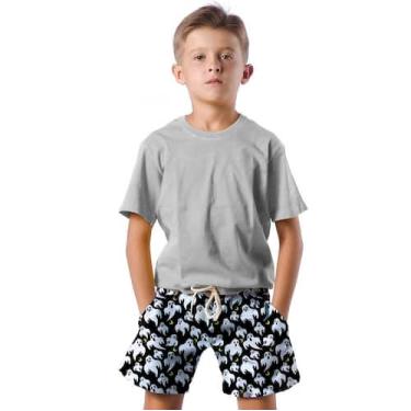 Imagem de Shorts Infantil Bermuda Calção Praia Verão Fantasmas Ghost Lua 191 - S