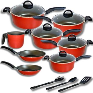 Imagem de Jogo de Panelas Teflon Antiaderente 11 Peças - Marcolar, Vermelho