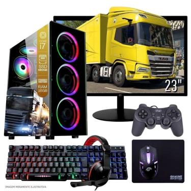 Imagem de Computador PC Gamer Completo TOB Intel Core i7 SSD 480GB 16GB Teclado Mouse Mouse Pad e Headset Gamer Joystick Monitor 23” Windows 10 Pro Trial