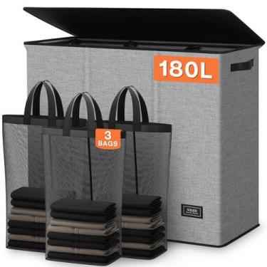 Imagem de Cesto de roupa suja SOLEDI 180L com tampa e 3 seções - extra grande