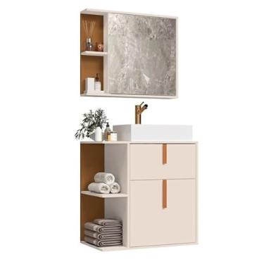 Imagem de Kit organizador de armário de banheiro com espelho 2 portas(Argos Off White Com Nature)