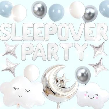 Imagem de LaVenty Festa do pijama decoração festa do pijama suprimentos de festa meninas lua estrela para meninas pijama noite fora decoração de festa para aniversário chá de bebê chá de panela (branco)