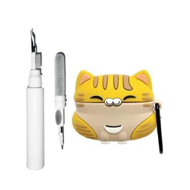 Imagem de [3 em 1] Capa fofa SKPY compatível com Airpods Pro 3 com chaveiro, kit de caneta de limpeza com desenho 3D de animais e gatos, capa protetora à prova de choque para mulheres e homens