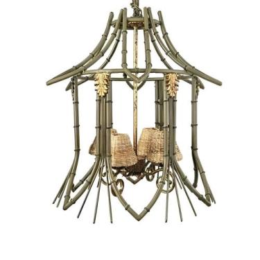 Imagem de Lustre Pendente Clássico Angra em Metal e Folhas de Ouro Para Sítio Fa