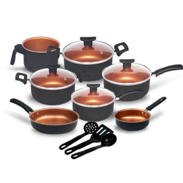 Imagem de Conjunto de 10 peças de panelas antiaderentes com tampas de vidro, com revestimento de pedra durável para uma cozinha saudável e limpeza fácil (Cobre)