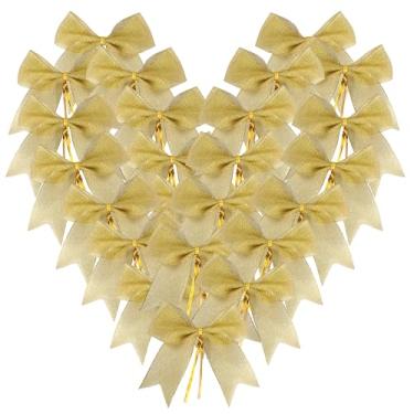 Imagem de MIKEMENG 30 peças de laços de fita dourada metálica de 11,5 cm com laços torcidos para artesanato, laços amarelos para embalagem de Natal, decoração de férias (11,4 cm - ouro)