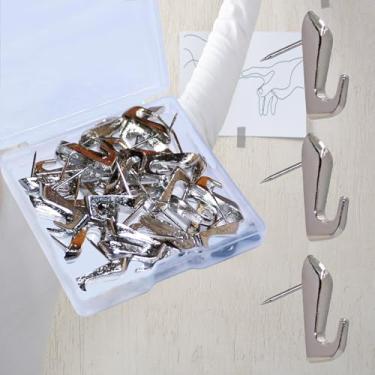 Imagem de 30 peças de pregos, tachas de polegar para pendurar na parede, tachinhas de parede resistentes para drywall, arte, pôsteres, fotos, kit de pendurar com pregos e ganchos (preto)