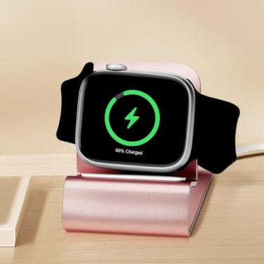 Imagem de Suporte de carregamento de relógio para mesa de cabeceira – estação de base compacta compatível com Apple Watch séries 1 e 2 e 3 a 38 mm e 42 mm/série 4 a 40 mm e 44 mm (dourado)