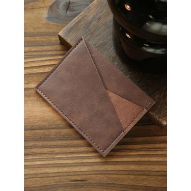 Imagem de Carteira fina retrô de couro sintético para homens e mulheres - 2 compartimentos, cores contrastantes, Marrom, Tendência