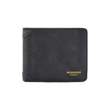 Imagem de Carteira masculina de grande capacidade, bolsa dobrável de poliuretano curta e macia com 7 compartimentos, 1 compartimento para identidade, 2 compartimentos para dinheiro, 1 bolso com zíper, carteira