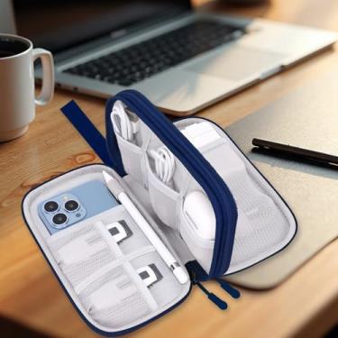 Imagem de Organizador eletrônico, bolsa organizadora de cabos de viagem, acessórios eletrônicos, estojo de transporte portátil de camada dupla para cabos, carregador, telefone, fone de ouvido, carregador