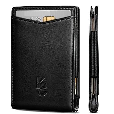 Imagem de Carteira fina expansível, carteira masculina com bolso frontal, clipe para dinheiro, para 15 cartões, 6 x 8 cm, bloqueio RFID, Black6605, Minimalista