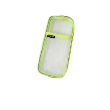 Imagem de Estojo de lápis de malha verde, porta-lápis leve para escritório e viagens, armazenamento transparente para canetas, lápis e artigos de papelaria