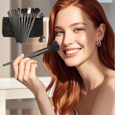 Imagem de Conjunto de pincéis de maquiagem profissionais de 13 peças – Pincéis macios e fofos para base, blush, sombra e contorno