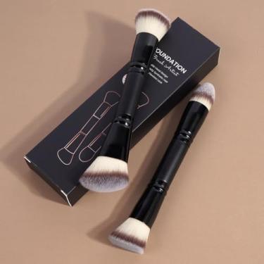 Imagem de 2 pincéis de maquiagem facial com pontas duplas para aplicação de corretivo potente base líquida e creme, preto