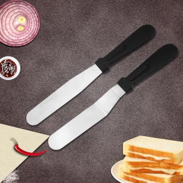 Imagem de Espátula de confeiteiro, espátula de cobertura offset de aço inoxidável, espátula de compensação angular de bolo profissional com lâmina de aço inoxidável - Faca de cobertura espessa com cabo de