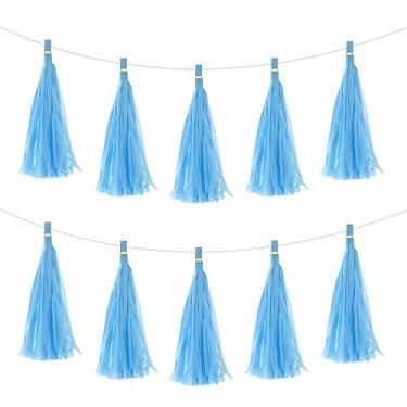 Imagem de 30 peças faixa de guirlanda de borla azul celeste com corda de papel de seda borlas kits faça você mesmo para aniversário, casamento, festa de aniversário