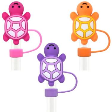 Imagem de Capas de palha de tartaruga – 3 peças de topo de palha de tartaruga fofas compatíveis com Stanley Cup 30 copo de 1,134 g 10 mm/0,4 pol. Acessórios de copos Stanley de silicone