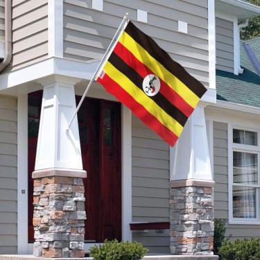 Imagem de Bandeira de Uganda Fly in Breeze 9,5 x 1,5 m - Cor vívida e à prova de desbotamento - Cabeçalho de lona e costura dupla - Bandeiras da República de Uganda poliéster com ilhós de latão 9,5 x 1,5 m