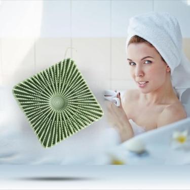 Imagem de Esfregão corporal de silicone de banho para uso no chuveiro, escova corporal esfoliante, bucha de silicone, esfregador de cabeça, escova, fácil de limpar