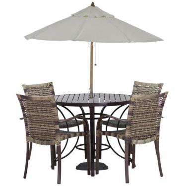 Imagem de Kit 4 Cadeiras e Mesa com Tampo Ripado em Alumínio e Ombrelone para Pi