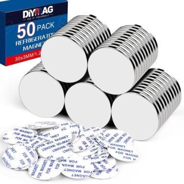 Imagem de Ímãs de disco DIYMAG de 3,2 cm de diâmetro com pacote adesivo de 50