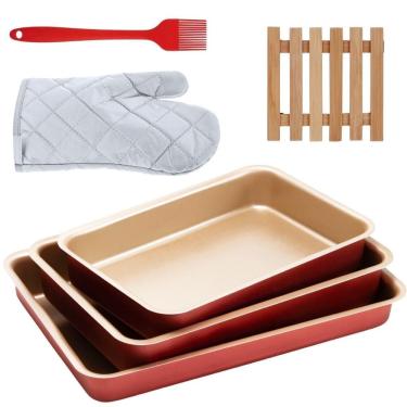 Imagem de Jogo De Assadeira 03 Pçs + Luva + Pincel + Descanso Panela