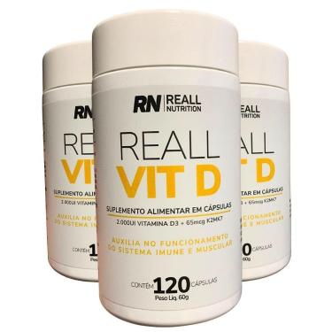 Imagem de Combo 3 Suplemento Vitamina D K2 Reall Nutrition 120 Caps-Unissex