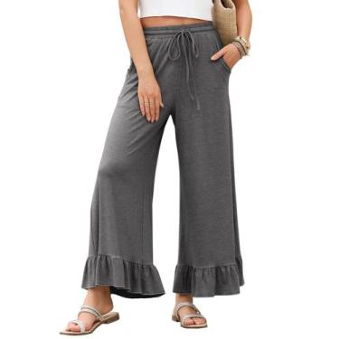Imagem de Calças EVALESS High Waisted Wide Leg Flare Grey para mulheres