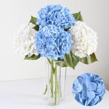 Imagem de Flores artificiais Artflower Real Touch Hydrangea x4 branca e azul