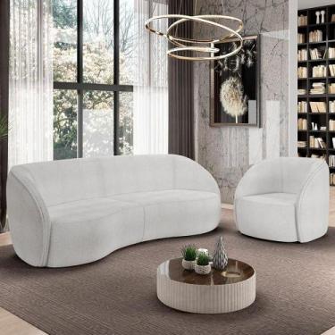 Imagem de Sofá 4 Lugares Para Sala Living Orgânico 288cm Eron M03 Bouclê Branco 
