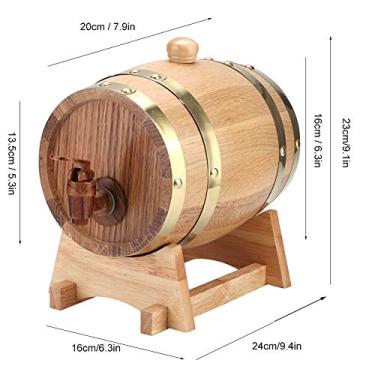 Imagem de Eacam Barril de Vinho de Madeira de Carvalho Vintage de 1,5L, Forro de Folha de Alumínio para Armazenamento de Vinho, Barril de Vinho de Carvalho Com Textura, Capacidade de 1,5L,