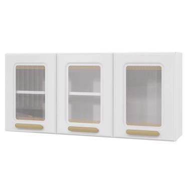 Imagem de Armário Aéreo De Cozinha ágata 3 Portas Com Vidro 817007 Telasul Branco