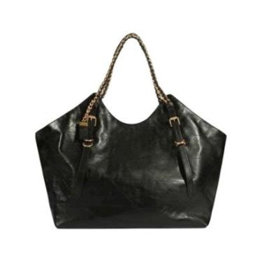 Imagem de Bolsa Feminina Schutz Couro Shopping De Ombro Alça Corrente Grande Preta-Feminino