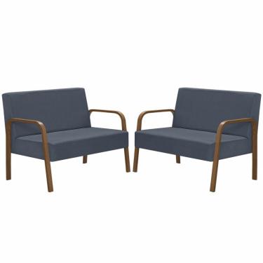 Imagem de Kit 2 Namoradeiras Jade Braço Madeira Suede Azul Bic