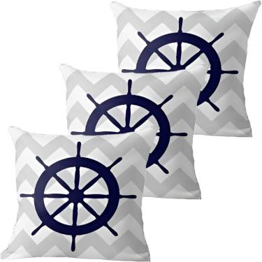 Imagem de Kit 3 Capas De Almofadas Azul Timão Navegação Marítima
