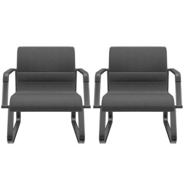 Imagem de Kit 02 Cadeiras De Escritório Recepção Fixa Pés Preto Lev P03 Crepe Pr