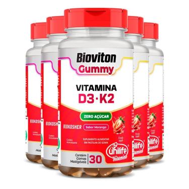 Imagem de Kit 5 Gummy Vitamina D3 + K2 Morango Unilife 30 Gomas