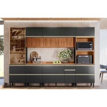 Imagem de Cozinha Completa Proença 6 Peças (2aéreos+2balcões+1torrequente+1cristaleira) C6p96 Nogueira-carbono Prime Tx - Demóbile