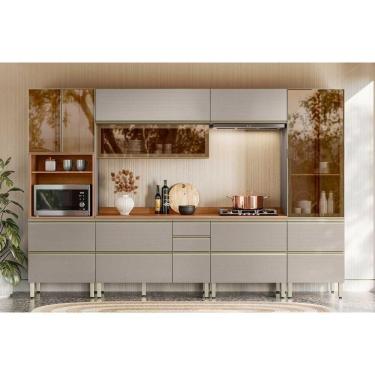 Imagem de Cozinha Completa Proença 6 Peças (2aéreos+2balcões+1paneleiro+1cristaleira) C6p104 Nogueira Touch-nude Prime - Demóbile